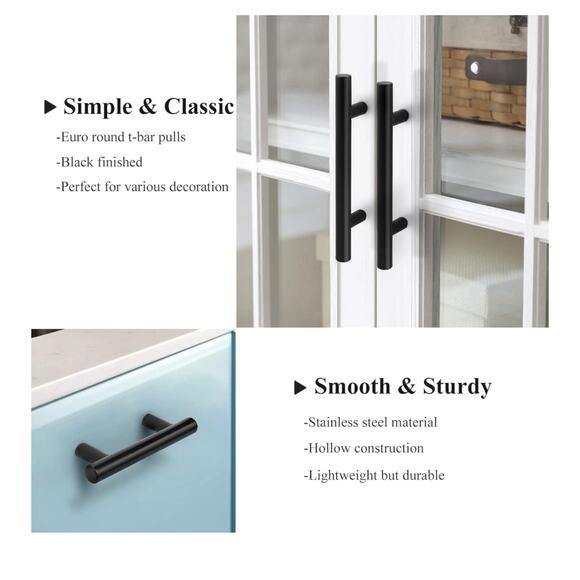 Probrico 10 Pack Flat Black Modern Cabinet Handles, Drawers T Bar, Dresser Pulls - Picture 4 of 8